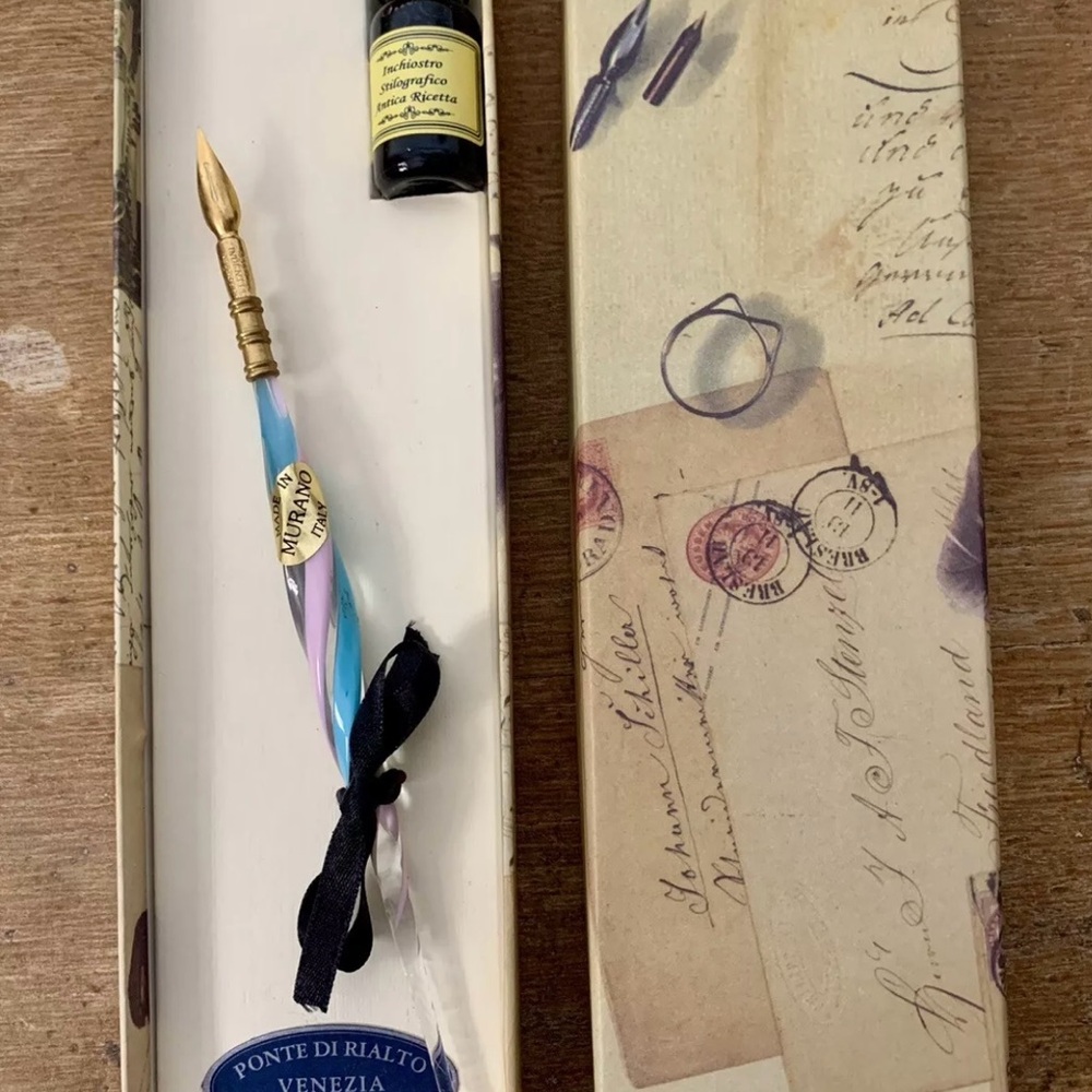 Vintage Murano Glass Calligraphy Pen & Ink Set NEW - Picture 2 of 11